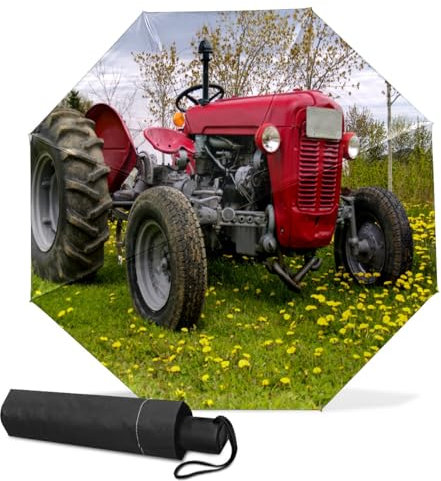 GISPOG Automatischer faltbarer Regenschirm, Bauernhof-Traktor, Blumenmuster, wasserdicht, kompakt, Sonnen- und Regen-Reiseschirme für Damen und Herren, einfarbig, Einheitsgröße