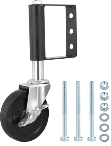 Fjädergrindshjul, gummigrindhjul med broms, svängbart fjäderbelastat hjul, trägrindhjul staket, 10,2 cm, lastkapacitet på 100 kg, svart