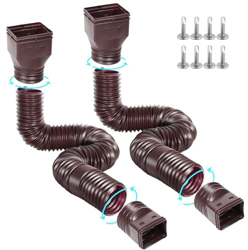 Gutterlix 2 Pack Flexible Gutter Downspout Extensions Extendable from 21 to 67, Downspout Extender Comes with Adapters, Thickened Down spout Drain Extension for Rainwater Drainage(Brown)