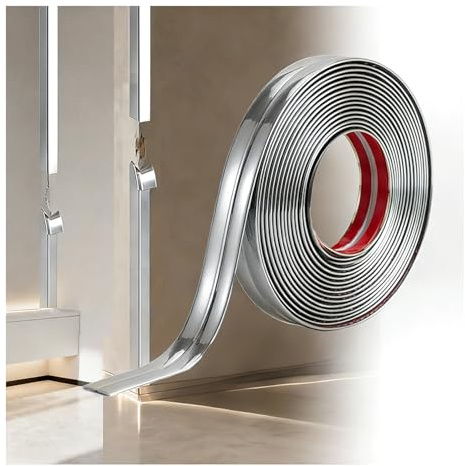 WZERHO Weichsockelleiste Selbstklebend Silber, Kantenschutz Winkelleiste Selbstklebend, Abschlussleiste Küchenarbeitsplatte für Türen, Fenster, Wände, Küche(5m×4cm)