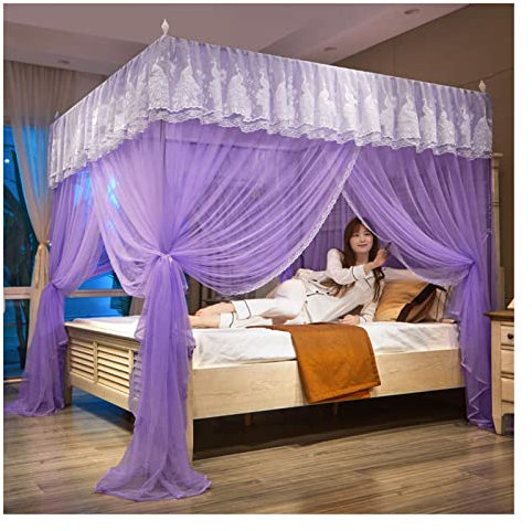 Betthimmel, luxuriöser dekorativer Betthimmel, Schlafzimmer, Einzelbett, Doppelbett, Vorhang, verschlüsseltes Moskitonetz, staubdichte und lichtdichte Gürtelhalterung (Farbe: Lila, Größe: 15