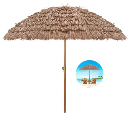 Strohschirm Hawaii Sonnenschirm Balkon Neigbar Gartenschirm Groß Wasserdicht Strandschirm UV-Schutz Marktschirm Höhenverstellbar Terrassenschirm Mit Tragetasche Für Garten Strand Outdoor/8 Rippen(Size