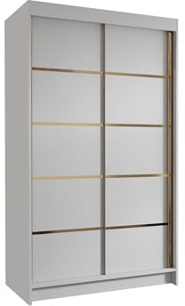 Mirjan24 Kleiderschrank mit Goldverzierung Nurvota IV 100 cm Breit, Garderobenschrank, Schlafzimmerschrank mit Kleiderstange und Einlegeböden für Kleidung (Weiß)