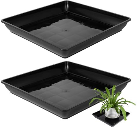 BESPORTBLE Square Plant Saucer: 2pcs Plastic Plant Water Drip Tray Flower Pot Saucers for Indoors and Outdoors - No Holes Plants Garden Saucer, 35cm