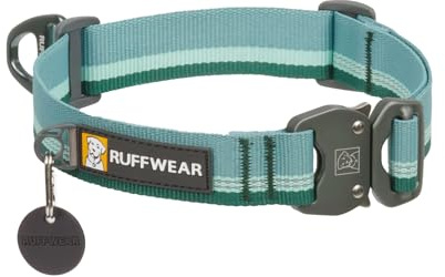 RUFFWEAR Top Rope Mittelgroßes Hundehalsband, bequemes und Starkes Gurtband für Spaziergänge mit dem Hund, Größe M (36–51 cm), River Rock Green