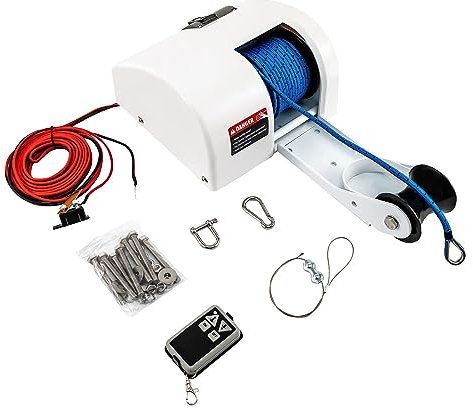 Verricello elettrico 20,4 kg con telecomando senza fili – 12 V, verricello elettrico per barca per pesca in acqua salata