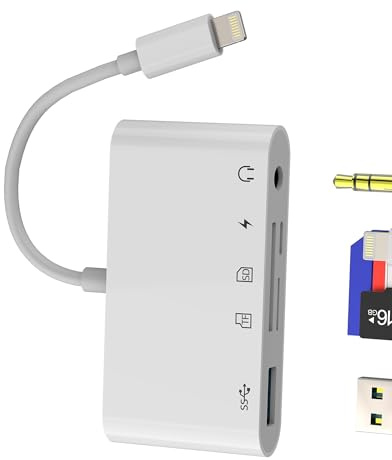 Adapter Lightning auf USB (5-in-1) Kartenleser SD-Kartenleser Jack Kopfhörer 3,5 mm für Apple iPhone 14 Kabel OTG 3.0 für iPad Micro SD TF Karte Speicherstick Digitalkamera Externer Adapter