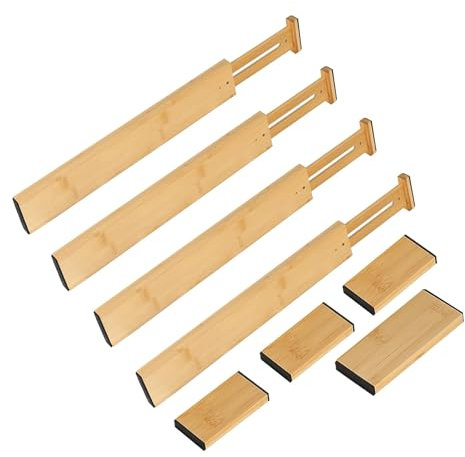 MYSUNBAR 8pcs Schubladentrenner Verstellbar Holz Schubladen Ordnungssystem Bambus Schubladenteiler Organizer für Küche Schlafzimmer Kommode Badezimmer Schreibtisch Babyschublade