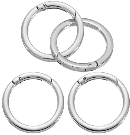 PATIKIL 4pz Anelli a Molla a Scatto Piatto 28mm OD Chiusura Tono Argento