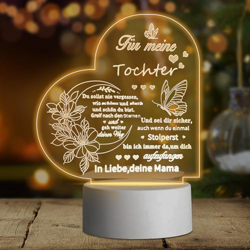 KOIROI Geschenk für Tochter von Mama, LED Acryl Nachtlicht Lampe Dekoration | Mutter Tochter Geschenk, Witzige Geschenke für Mädchen von Papa Mama, Personalisiertes Geburtstagsgeschenk für Tochter