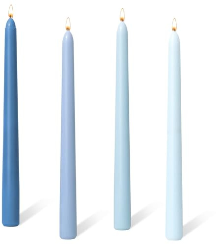 Bolosa Set of 4 Gradient Blue Taper Candles, 10 Inch Unscented | Long candle sticks for candlesticks, table dinners, weddings, Christmas, Halloween and colourful home decoration