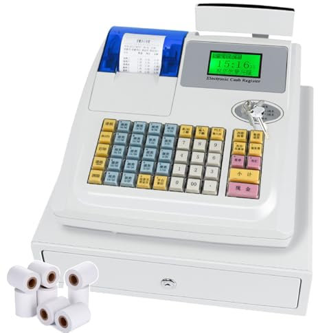 JMbpkduHs Registrierkasse Mit 48 Tasten, Mit Kassenschublade, LED-Anzeige, Elektronische Registrierkasse Mit Flacher Tastatur, Für Kleine Serviceunternehmen/Restaurants/Geschäftsläden,A