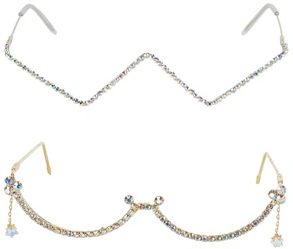 NICENEEDED Brillengestell Ohne Gläser Mit Diamanten Halbrahmenbrille Aus Kristallmetall In V Form Halbrandlose Sonnenbrille Mit Strasssteinen