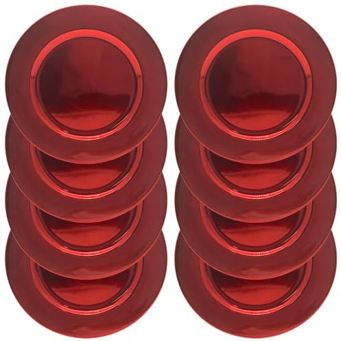Daniel James Metallic Charger Plates - 33cm Round Reusable Dining Table Setting Plates for Christmas Party, Celebration, Weddings & Table Décor Placemat - Red Solid, Pack of 8
