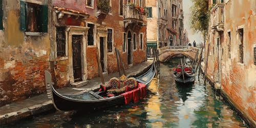 Malen Nach Zahlen Erwachsene,Malen Nach Zahlen Wasserstadt Venedig Paint by Numbers Stadt,DIY Erwachsene Bastelset Pinseln Acrylfarben Handgemalt Ölgemälde Home Decor,90x180cm(Mit Rahmen)E-368