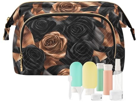 Rose Velvet Ribbon Caramel and Black Makeup Bag Lightweight Makeup Cosmetic Bag Jewelry for Cosmetic Toiletry