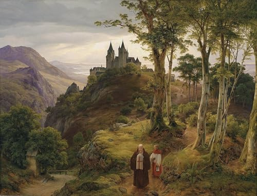 ARToPHIIU Modern Wandbilder Poster Wandbilder Leinwand Bilder Druck Romantische Landschaft mit Kloster von Karl Friedrich Lessing Leinwand Ölgemälde für Office Home Decor 60x90cm
