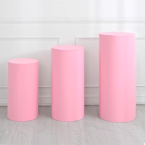 QUARKZMAN Juego De 3 Fundas Para Soporte Cilíndrico De Spandex Color Rosa Claro, Funda Para Soporte De Pedestal Para Decoración, Solo Contiene Fundas Cilíndricas (Tela Elástica - Grande)
