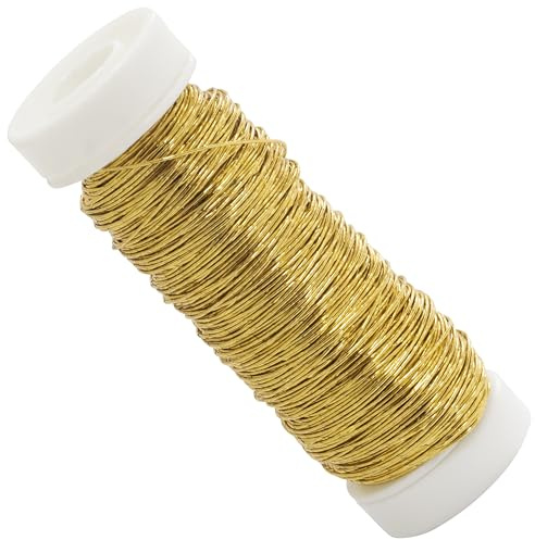 AERZETIX - Alambre Floral metálico para arreglos Florales 0.3 mm x 50 m - Bobina de Alambre Flexible - Metal - Color Dorado - Ideal para floristería