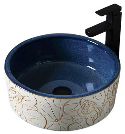 Lavabo Salle de Bain Vasque à Poser Bleue, lavabo de Salle de Bain intérieur/extérieur, lavabo for la Maison, lavabo avec Accessoires Vasque à Poser