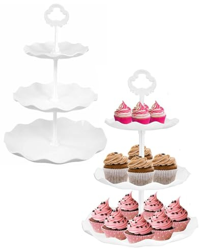 Scaffale per torte di compleanno, espositore per dessert nuziali, 3 strati, vassoio girevole per cupcake da 12 a 19, forniture per feste di laurea, base antiscivolo e facile da montare (2)