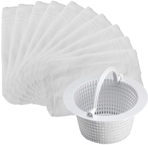 Panier de skimmer de 16 cm avec 10 chaussettes de skimmer de piscine, panier de skimmer avec poignée, chaussettes filtrantes en nylon, accessoires de piscine, nettoyage rapide des feuilles et de la