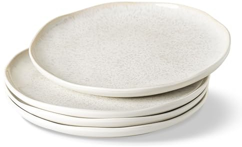 GBhome Steingut Speiseteller Set mit 4, 27cm Kratzfester Platte, spülmaschinen- und mikrowellenfest, Dessertteller, Nudel- / Salatteller, Beige