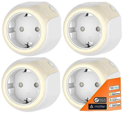 Onvis Thread Steckdose 4er Set, Matter Smarte Plug Funktioniert mit Alexa, Apple Home, Google Home, App-/Sprachsteuerung, Timer, Kann Thread-Netzwerk erweitern, Reaktion Blitzschnell, 16A/4000W