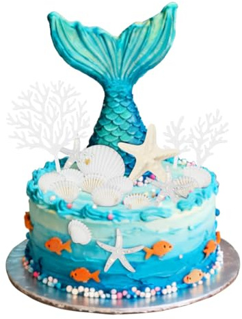 20 Stück Meerestier Tortendeko, Muscheln Deko für Unterwasserwelt Geburtstagsparty, Ozean Themen Kuchen Dekoration mit Seestern & Korallen, Nicht essbare Kuchendekoration für Baby Shower & Sommerfest