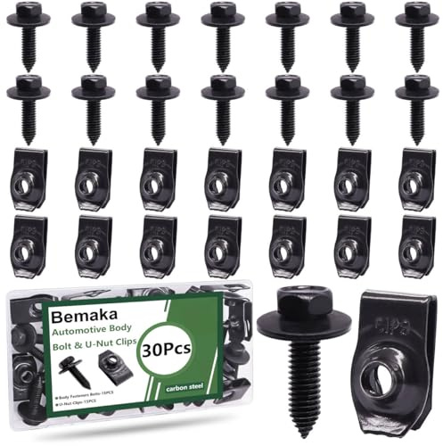 Taiss 30Pcs Kit de boulons de carrosserie et d'écrou en U, boîtier de fixation de carrosserie pour boulons de pare-chocs polyvalents, adapté pour la plupart des pare-chocs de voiture