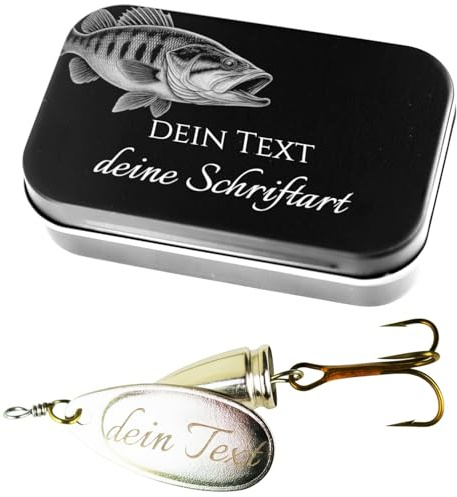 Personalisierter Angel Spinner mit Gravur – Geschenk für Angler – Individueller Fischköder mit Wunschtext – Angelzubehör personalisiert – Angelgeschenk für Männer - Barsch Hecht Zander