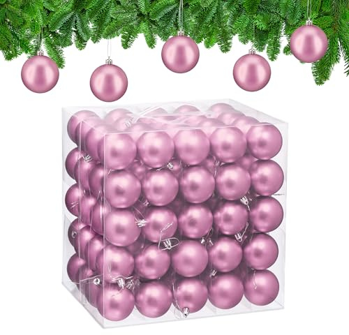 Relaxdays Boule de Noël, lot Pratique de 100, Mate, Plastique Robuste, pour Le Sapin, diamètre : 6 cm, Rose