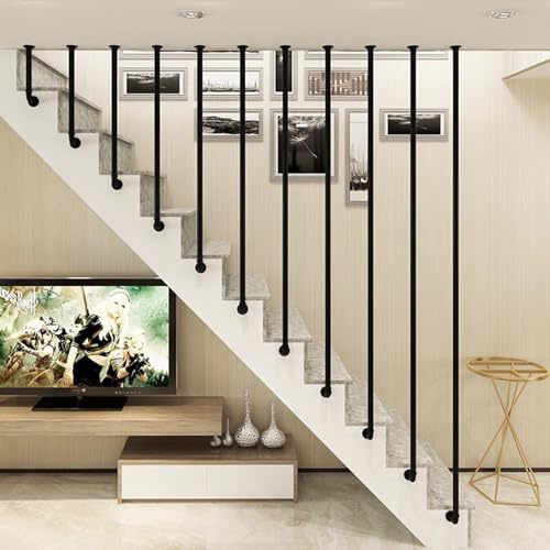 Ringhiera per scale a forma di L, nera, con tubo rotondo di sicurezza, montaggio a soffitto, in ferro battuto, antiscivolo, per interni ed esterni (85 cm) ed elegante