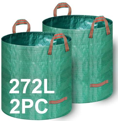 Goutime Heavy Duty Garden Waste Bags, Extra Large Reusable Leaf Bags, Foldable Waterproof Garden Sacks for Leaves, Grass, Hedge Trimmings & Yard Waste (272L*2PC)