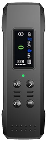 Detector de Gas, Detector de monóxido Carbono portátil 3 en 1, Recargable, Sensor Temperatura y Humedad, preciso, con Alarma Fuerte cordón for Viajes Autocaravana para el Trabajo, el hogar(Black)