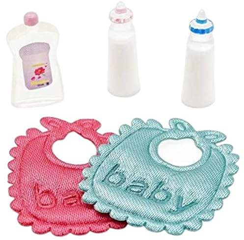 Grtheenumb Baby Doll Bibs|1 Set Mini Baby Doll Accessories, Bottles, Bibs, Mini Shampoo, 1:12 Scale Realistic Dollhouse Accessories for Dollhouse Nursery