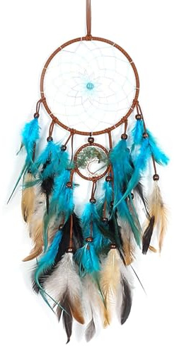 Handcrafted Dream Catcher with Feathers, Wooden Beads & Leather Rope – Vintage Boho Wall Decor for Home, Wedding Photos, and Bohemian Interiors (60cm / 23.62in)(colorful)