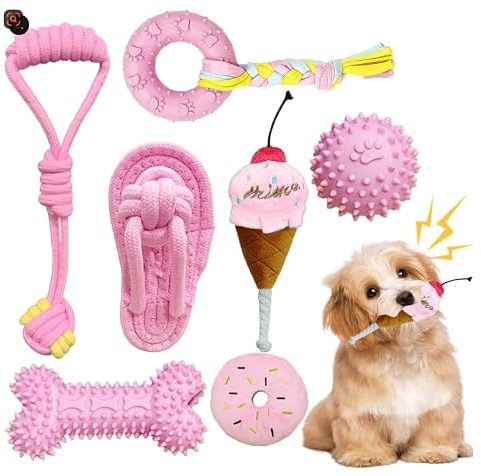 Hundespielzeug Kleine Hunde Rosa,7 Stück Quietschspielzeug & Kauspielzeug