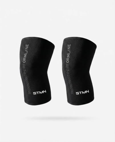 STMN FITNESS Ginocchiere PERFORM da Powerlifting e Sollevamento Pesi, Neoprene Ultra-Strutturato 7mm, Nero, Design Anatomico Presagomato, Rimbalzo Elastico Elevato, Vendute in Coppia (XL)