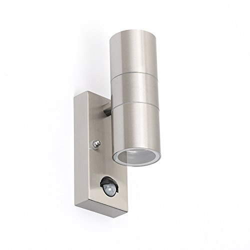 Qazqa Modern außen Wandleuchte, Außenlampe mit Bewegungssensor, Wandlampe für den Garten - Duo - Silber Farbe, max. 35W, Geeignet für LED, 11cm, IP44, Rund, 2-flammig