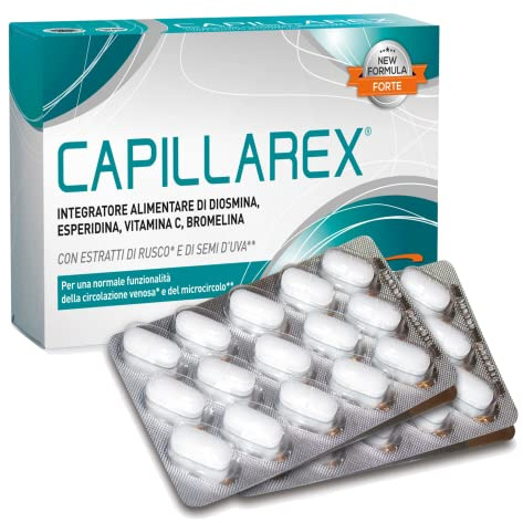 EthicSport - Capillarex - Barattolo da 30 cpr filmate da 1100 mg - Integratore alimentare di Diosmina, Vitamina C, Bromelina. Favorisce la circolazione venosa e il microcircolo