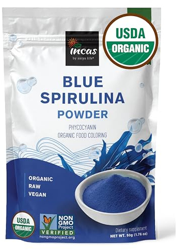 USDA Organic Blue Spirulina Powder (Phycocyanin Extract), 50 Servings - No Fishy Smell, 100% Vegan Protein from Blue-Green Algae, Natural Food Coloring for Smoothies, Baking & Drinks (1.76 Ounces)