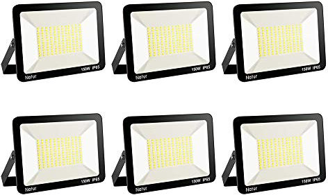 6pack 150W LED Foco Exterior, Proyector Foco Led Blanco Cálido 3000K Floodlight Brillo Alto IP65 Impermeable Exterior Iluminación para Jardín, Garaje, Fábrica