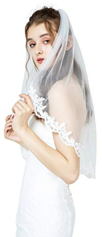 BEAUTELICATE Brautschleier Schleier Spitzenborte Für Braut Hochzeit Softtüll Weiß Ivory Lang Kurz Mit Metall Kamm 1 2 Schicht V71