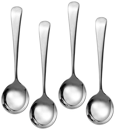 IMEEA Round Soup Spoons 6-Inch Table Spoon Small Serving Spoon SUS304 Stainless Steel Dinner Bouillon Spoons, Set of 4