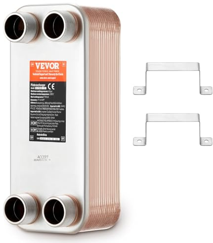 VEVOR Brazed Plate Heat Exchanger, EATB28-30 5x12 30 Plates, Copper 316L Stainless Steel for Floor Heating Water Heating Snow Melting Beer Cooling