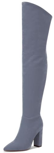 Castamere Donna Moda Cerniera Stivali Sopra il Ginocchio Tacco a Blocco 10CM Tacco Alto Grigio Scamosciato Scarpe EU 44