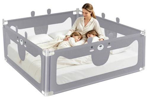 NAIZY Rausfallschutz 200cm Bett Bettgitter Baby Bettschutzgitter mit Höhenverstellbar Kinderbettgitter für Kinderbetten, Elternbetten & Alle Matratzen Massivholzbetten, Bär Grau