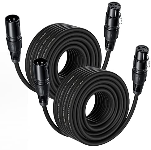 NUOSIYA Cavo XLR Bilanciato, 2 pacchi Cavo per microfono, Cavo da XLR 3 pin maschio a femmina, per registratore da studio, microfono, mixer, sistema di altoparlanti, alimentazione phantom(15m)
