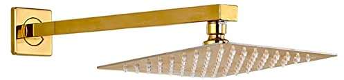Duschkopf Regendusche Quadratisch Regenduschkopf Ultradünner Druckverstärkendes Einbauduschköpfe mit Anti-Kalk-Silikondüse Gold Überkopfbrause mit Brausearm,12 Inch